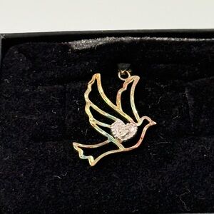 Gold Tone Dove Pendant with Heart Detail – Symbol of Peace & Love